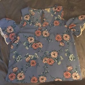 Blue Lily White Off the Shoulder Flower Top